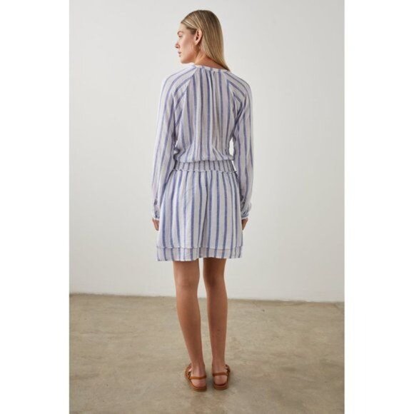 RAILS Jasmine Stripe Smocked Waist Long Sleeve Linen Blend Dress Size M - Picture 4 of 8